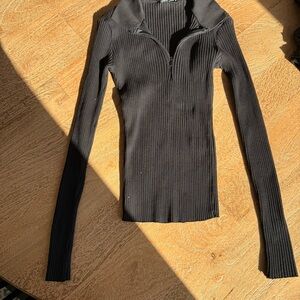 Zara Black Ribbed Long Sleeve Top
